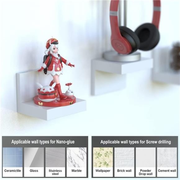 3Pack Small Floating Shelves for Wall,4Inch Plastic Display Ledges forMini Decor - Picture 2 of 5